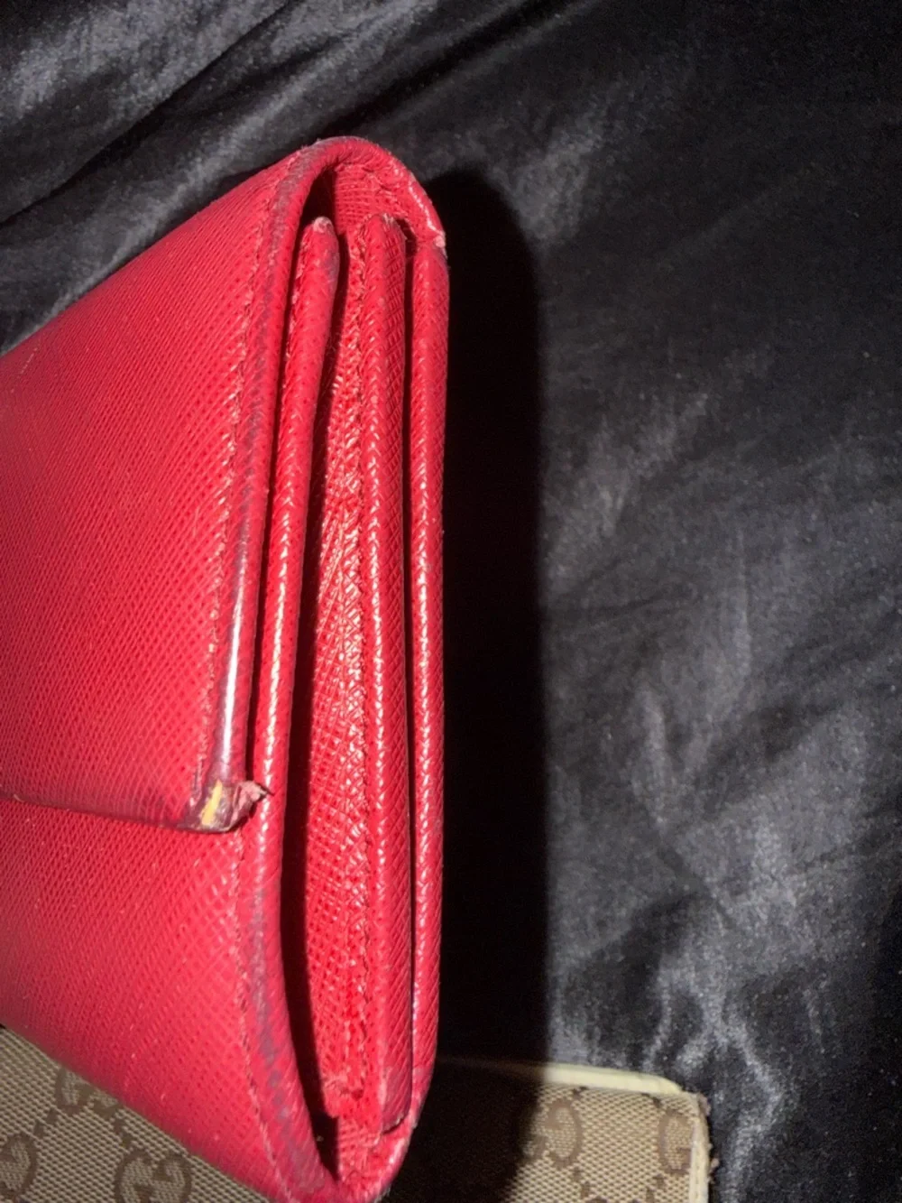 Salvatore Ferragamo Red Saffiano Leather Bow Clasp Wallet & Gucci wallet bundle
